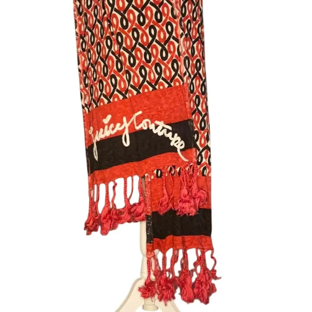 RARE! Orig Juicy Couture Y2K Red Navy White Chain Heart Scarf Fall Winter Snow
